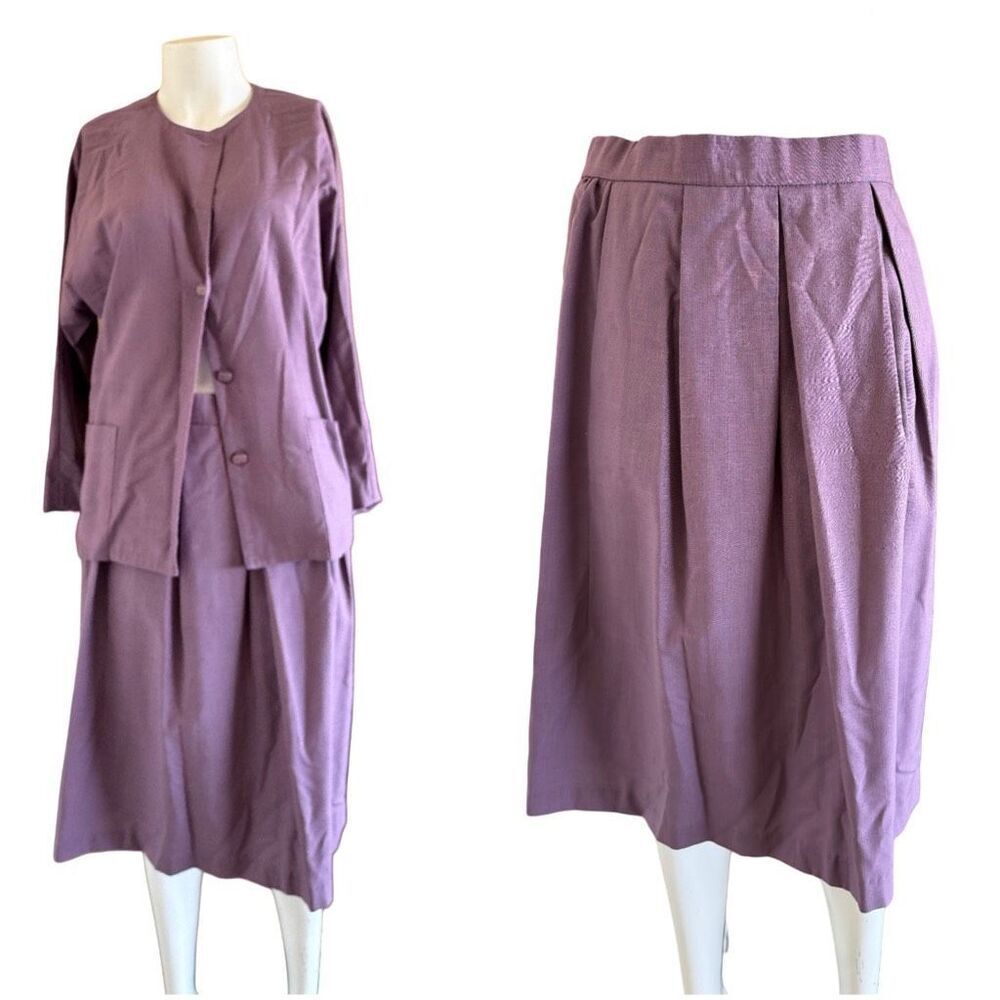 womens M vintage 70’s custom tailor made 2 pc set high waisted skirt coat light